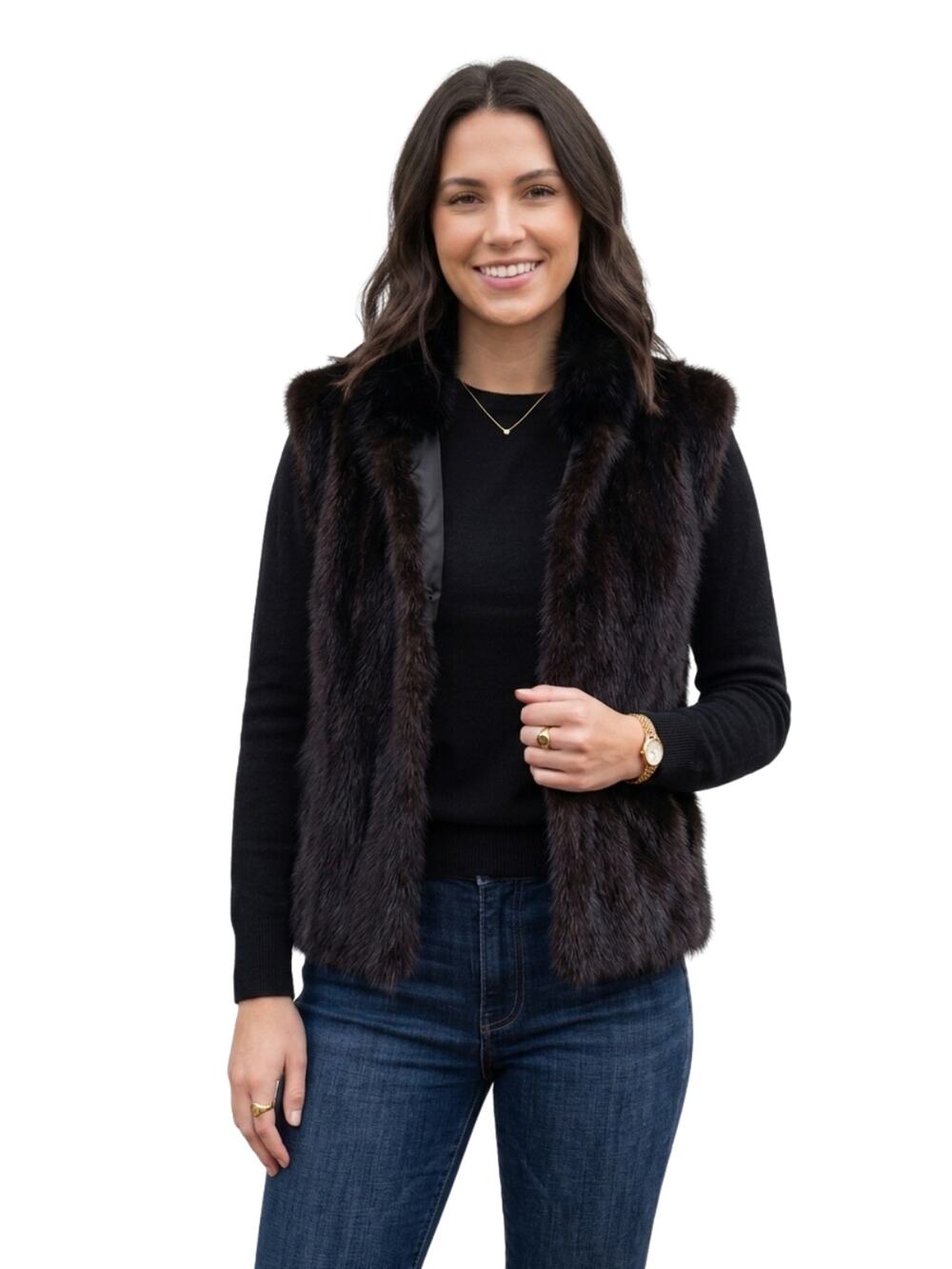 Saga Mink Fur Vest Black Sleeveless Size Large Genuine Scandinavian Fur Luxe EUC